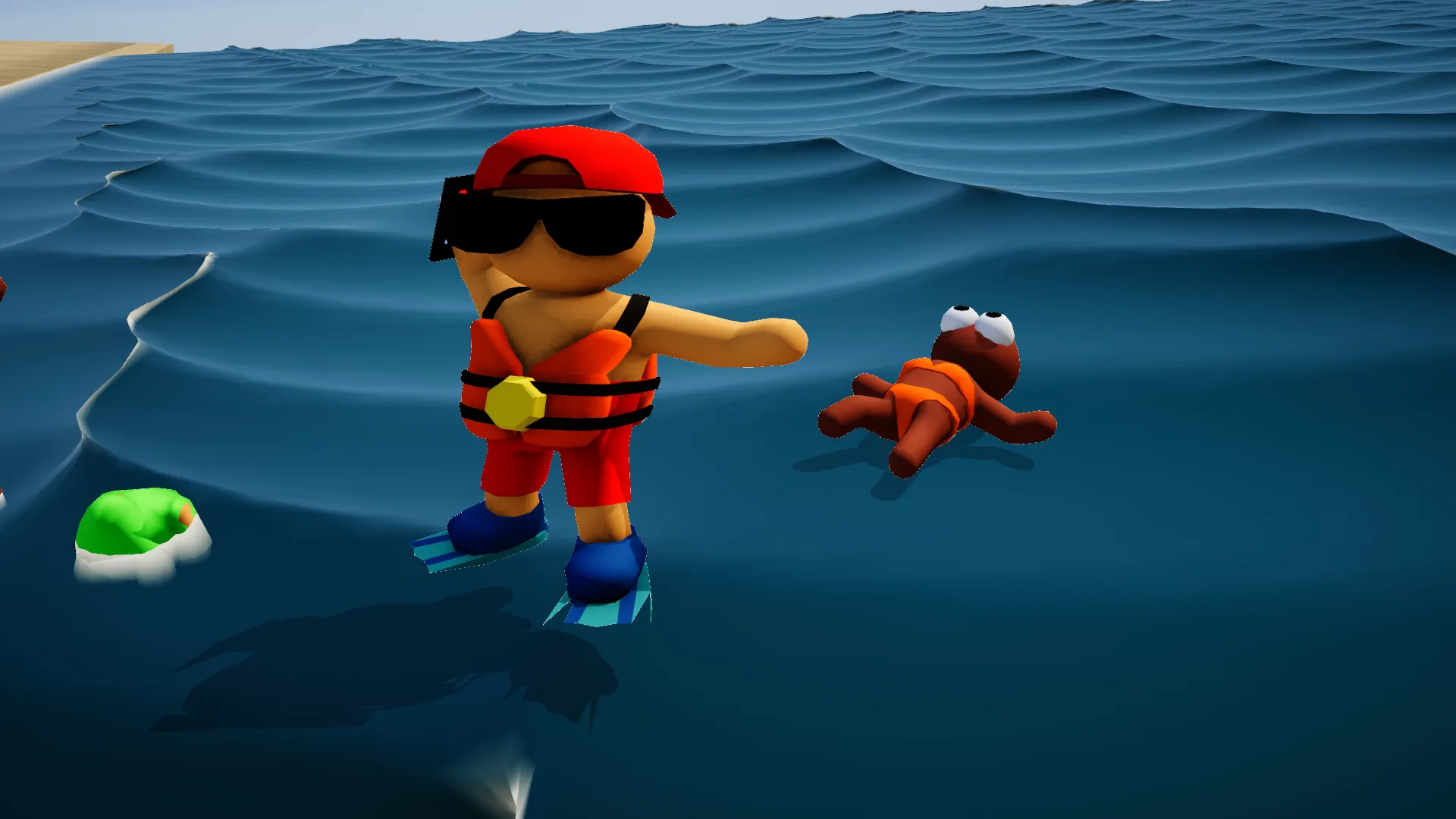 A lifeguard watching a tourist float away from a crowded beach